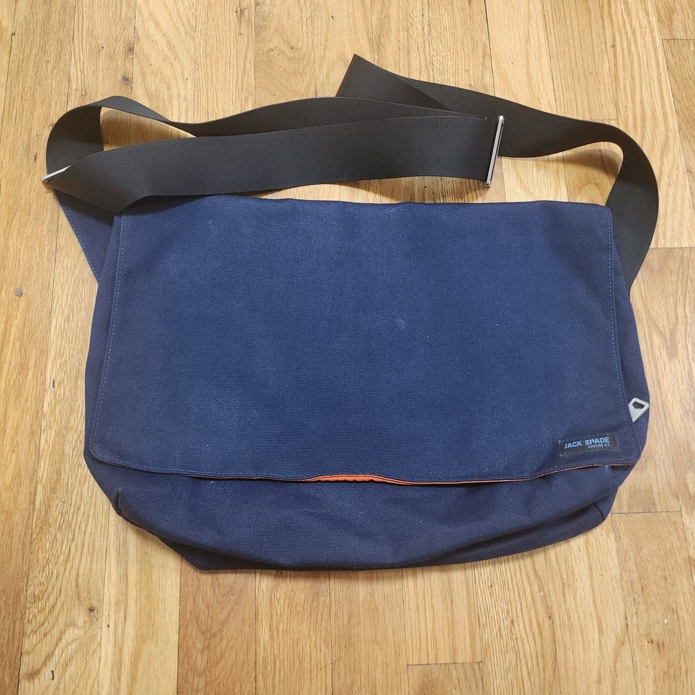 Jack Spade Greene Street Messenger Bag Blue Canvas Orange liner